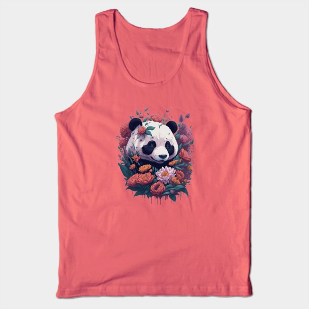 Cute smiling Giant Panda bear with florals t-shirt design, apparel, mugs, cases, wall art, stickers Tank Top by LyndaMacDesigns